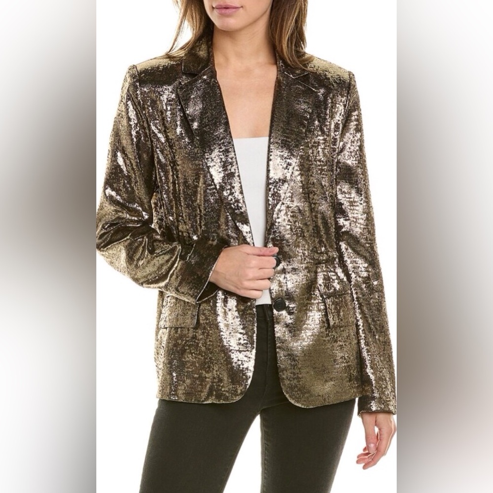 French Connection Women’s Alara Molten Metallic Gold Suit Jacket Size 10